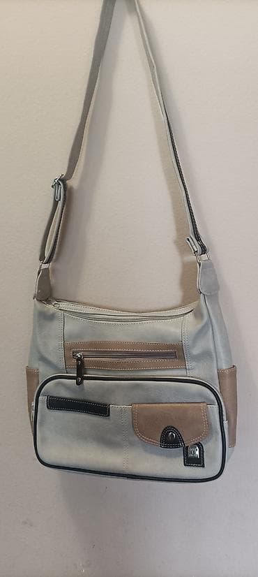 Ženska torba preko ramena – višedžepna, siva sa bež detaljima - na lalafo.rs — 2 Ženska torba preko ramena – višedžepna, siva sa bež detaljima - — 2