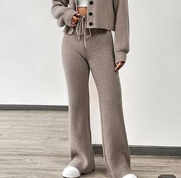 Elegantne pantalone širokih nogavica, sive boje, sa pertlama u struku na lalafo.rs — 1 Elegantne pantalone širokih nogavica, sive boje, sa pertlama u struku — 1