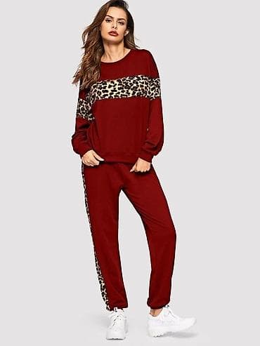 Gornji i donji deo trenerke komplet,borda boja sa elastinom i leopaed na lalafo.rs Gornji i donji deo trenerke komplet,borda boja sa elastinom i leopaed