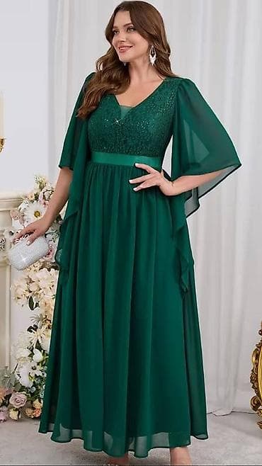 Elegantna svečana duga haljina u smaragdno zelenoj boji. 4XL - Kroj na lalafo.rs — 1 Elegantna svečana duga haljina u smaragdno zelenoj boji. 4XL - Kroj — 1
