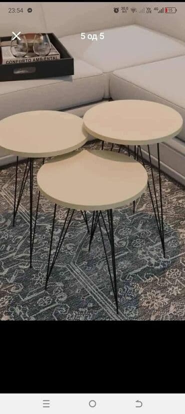 Antique Club Tables: Set od 3 klub/stočića – okrugle ploče i metalne noge - Dizajn: tri at lalafo.rs — 3 Antique Club Tables: Set od 3 klub/stočića – okrugle ploče i metalne noge - Dizajn: tri — 3