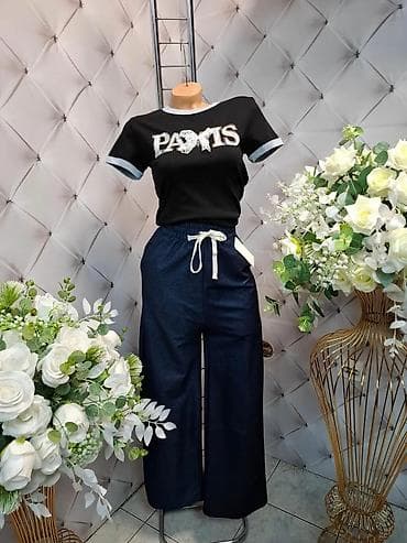 Damski komplet – majica + široke pantalone - Gornji deo: kratka na lalafo.rs Damski komplet – majica + široke pantalone - Gornji deo: kratka