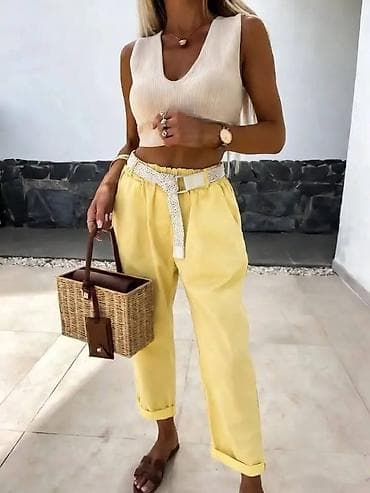 Ženske ležerne pantalone sa visokim strukom i pojasom - Kroj na lalafo.rs — 7 Ženske ležerne pantalone sa visokim strukom i pojasom - Kroj — 7