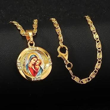 Zlatna ogrlica sa medaljonom – religiozni motiv - Materijal: legura na lalafo.rs — 2 Zlatna ogrlica sa medaljonom – religiozni motiv - Materijal: legura — 2