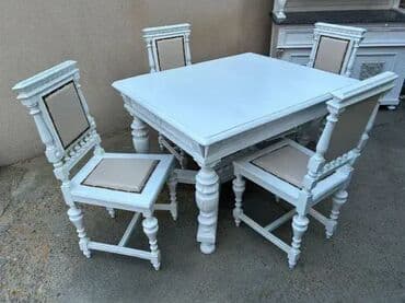 Stilske garniture: Stari stilski trpezarijski sto i 4 stolice ALT DEUTSCH 🕰️ Komplet na lalafo.rs — 4 Stilske garniture: Stari stilski trpezarijski sto i 4 stolice ALT DEUTSCH 🕰️ Komplet — 4