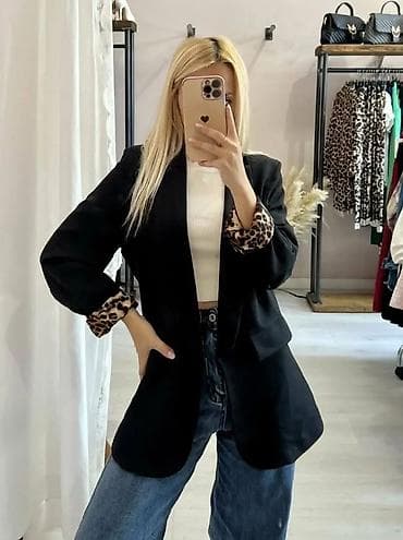 Ženski blejzer sa leopard postavom na manžetnama - Kroj: duži, ravnog na lalafo.rs — 4 Ženski blejzer sa leopard postavom na manžetnama - Kroj: duži, ravnog — 4