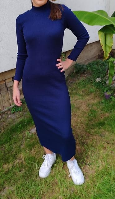 Uska rebrasta haljina midi dužine u tamno plavoj boji. - Kroj na lalafo.rs — 3 Uska rebrasta haljina midi dužine u tamno plavoj boji. - Kroj — 3