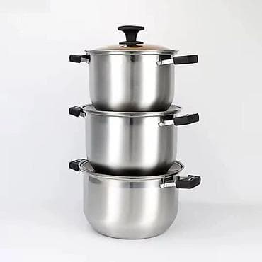 Set od 3 lonca od nerđajućeg čelika sa staklenim poklopcima - na lalafo.rs — 2 Set od 3 lonca od nerđajućeg čelika sa staklenim poklopcima - — 2