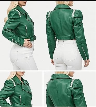 dve suknje po: Zelena ženska biker jakna – kratki kroj - Materijal: eko koža na lalafo.rs — 2 dve suknje po: Zelena ženska biker jakna – kratki kroj - Materijal: eko koža — 2