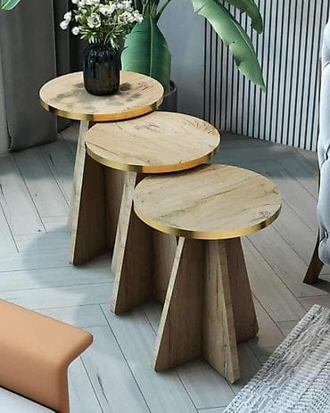 Set od 3 okrugla klub-stolčića – moderni dizajn sa zlatnim ivicama na lalafo.rs — 2 Set od 3 okrugla klub-stolčića – moderni dizajn sa zlatnim ivicama — 2