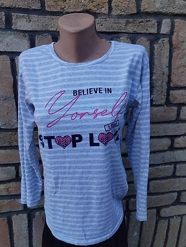 Majica dugih rukava – veličina L - Sivo-bela prugasta majica sa na lalafo.rs Majica dugih rukava – veličina L - Sivo-bela prugasta majica sa