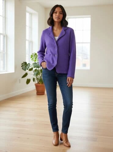 Ženski blejzer/jakna u ljubičastoj boji - Kroj: klasični blejzer sa na lalafo.rs Ženski blejzer/jakna u ljubičastoj boji - Kroj: klasični blejzer sa