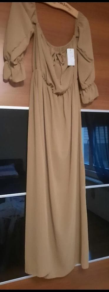 Haljina duga sa rukavima ispod ramena vel s, m, kamel boja na lalafo.rs Haljina duga sa rukavima ispod ramena vel s, m, kamel boja