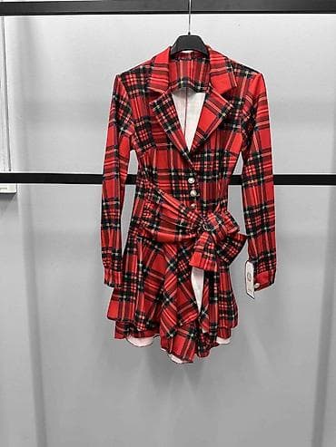 💥Ženska kratka haljina u kroju sakoa, u crveno‑crnom (kariranom) na lalafo.rs — 3 💥Ženska kratka haljina u kroju sakoa, u crveno‑crnom (kariranom) — 3