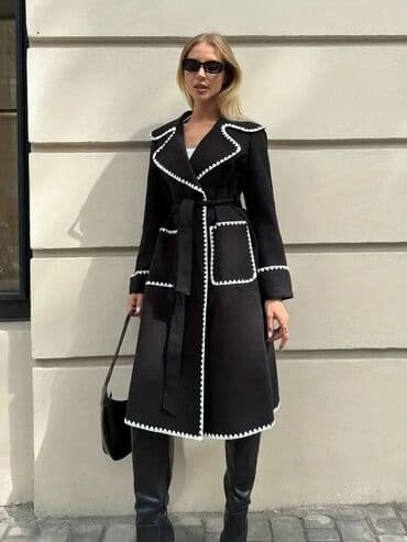 Elegantni ΕΎenski kaput β crni sa belim obrubom - Model: dugi kaput sa na lalafo.rs Elegantni ΕΎenski kaput β crni sa belim obrubom - Model: dugi kaput sa