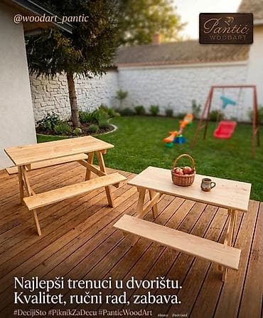 Dečiji drveni piknik set – sto sa dve klupe - Ručni rad od punog na lalafo.rs Dečiji drveni piknik set – sto sa dve klupe - Ručni rad od punog