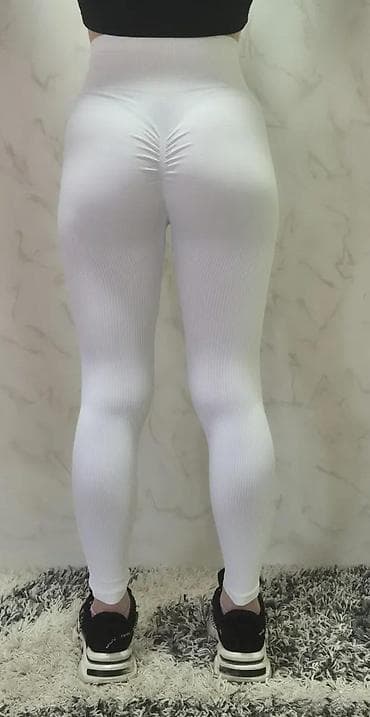 Leggings, Bike shorts: Ženske bele rebraste helanke – visok struk - Model: bešavne helanke at lalafo.rs — 5 Leggings, Bike shorts: Ženske bele rebraste helanke – visok struk - Model: bešavne helanke — 5