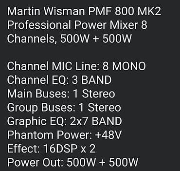 Martin Wisman PMF-800 MK2 profesionalni aktivni mikser - 8 mono na lalafo.rs — 4 Martin Wisman PMF-800 MK2 profesionalni aktivni mikser - 8 mono — 4