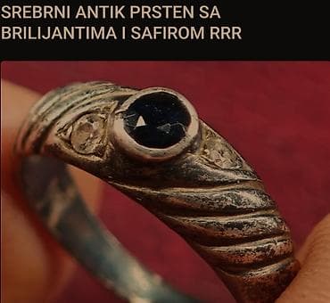 Srebrni antik prsten sa brilijantima i safirom - Materijal: srebro na lalafo.rs Srebrni antik prsten sa brilijantima i safirom - Materijal: srebro