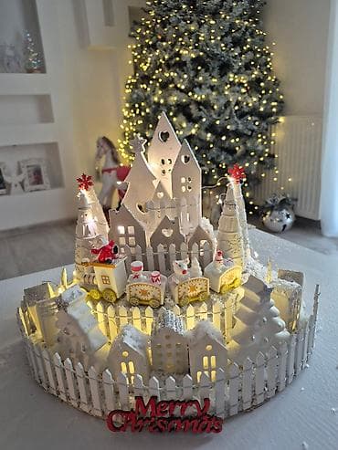 Božićna dekoracija – svetleće mini selo sa vozićem - Detaljno izrađen na lalafo.rs — 2 Božićna dekoracija – svetleće mini selo sa vozićem - Detaljno izrađen — 2