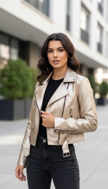 Jakna od eko koze. zlatno-bež boja . nova. sa postavom. za na lalafo.rs Jakna od eko koze. zlatno-bež boja . nova. sa postavom. za