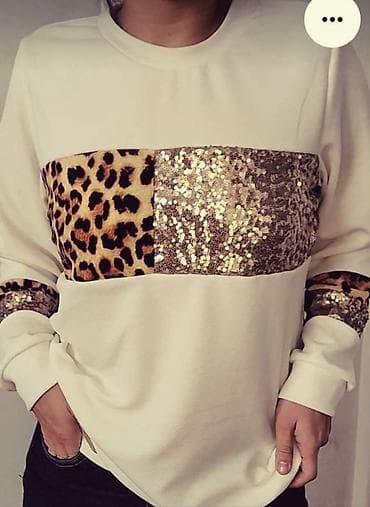 Bluza tunika bež boja sa leopard print i zlatnim sljokicama sarama na lalafo.rs Bluza tunika bež boja sa leopard print i zlatnim sljokicama sarama