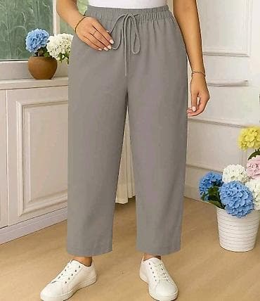 Ženske ravne pantalone sa visokim strukom i učkurom - Kroj: široke na lalafo.rs — 2 Ženske ravne pantalone sa visokim strukom i učkurom - Kroj: široke — 2