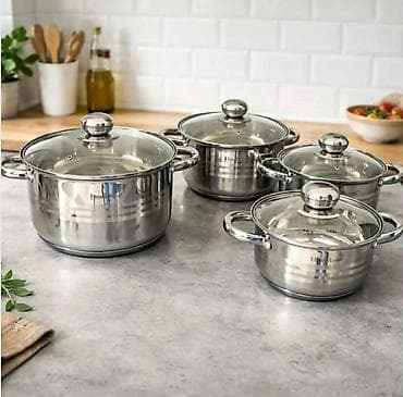 Set lonaca od nerđajućeg čelika – 8 dela sa staklenim poklopcima - na lalafo.rs Set lonaca od nerđajućeg čelika – 8 dela sa staklenim poklopcima -