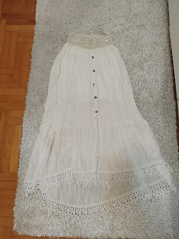 Bela duga suknja boho stila - Materijal: lagan, providan plisirani na lalafo.rs — 1 Bela duga suknja boho stila - Materijal: lagan, providan plisirani — 1