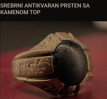 Srebrni antikvarni prsten sa tamnim, kupolasto brušenim kamenom na lalafo.rs — 4 Srebrni antikvarni prsten sa tamnim, kupolasto brušenim kamenom — 4