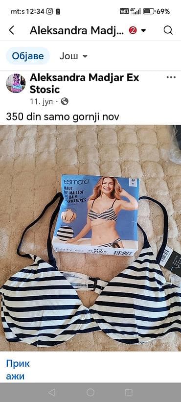 Gornji deo kupaćeg kostima u beloj boji sa teget prugama. Poseduje na lalafo.rs — 4 Gornji deo kupaćeg kostima u beloj boji sa teget prugama. Poseduje — 4