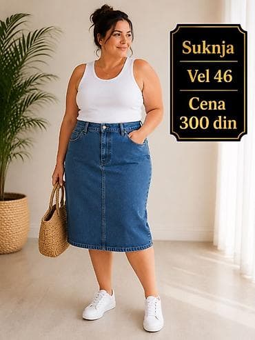 Suknja – teksas, klasičan kroj do kolena. Veličina: 46 Cena: 300 na lalafo.rs Suknja – teksas, klasičan kroj do kolena. Veličina: 46 Cena: 300