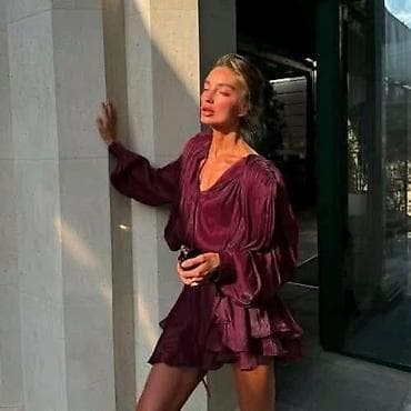 Ženska mini haljina sa volanima – plisirana, lepršava - Kroj: mini na lalafo.rs — 5 Ženska mini haljina sa volanima – plisirana, lepršava - Kroj: mini — 5