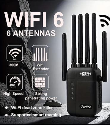 Wi‑Fi 6 repetitor/ekstender sa 6 antena – Ourlife, u crnoj i beloj na lalafo.rs — 1 Wi‑Fi 6 repetitor/ekstender sa 6 antena – Ourlife, u crnoj i beloj — 1