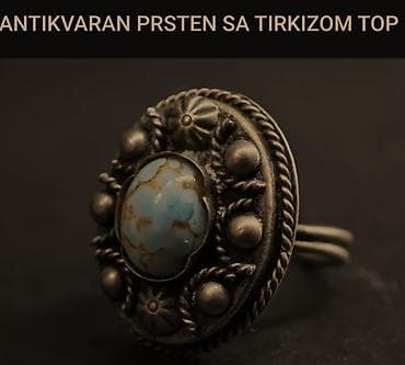 Antikvaran prsten sa tirkizom – unikatni komad sa bogatim reljefnim na lalafo.rs — 4 Antikvaran prsten sa tirkizom – unikatni komad sa bogatim reljefnim — 4