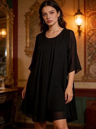 💫Elegantna crna haljina od laganog, providnog šifona sa postavom. Kroj na lalafo.rs 💫Elegantna crna haljina od laganog, providnog šifona sa postavom. Kroj