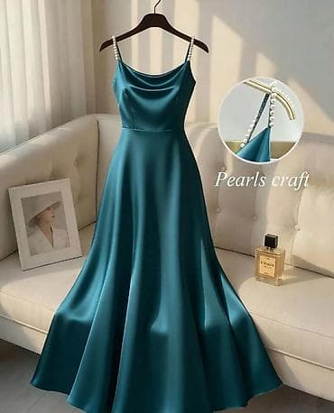 eko koza sa: Saten haljina na bretele sa biserima - Model: duga, lepršava A-kroja at lalafo.rs — 2 eko koza sa: Saten haljina na bretele sa biserima - Model: duga, lepršava A-kroja — 2