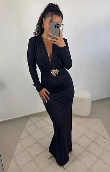 Elegantna duga haljina s dubokim V izrezom i dugim rukavima. - Kroj na lalafo.rs — 3 Elegantna duga haljina s dubokim V izrezom i dugim rukavima. - Kroj — 3