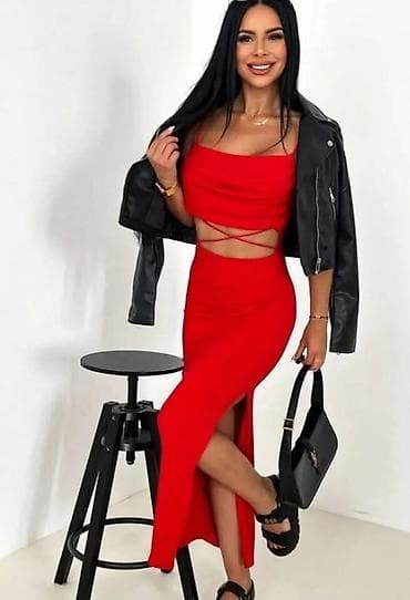 Haljina na bratele duga sa slicem i prorezom. Crvena,pink,puder na lalafo.rs Haljina na bratele duga sa slicem i prorezom. Crvena,pink,puder