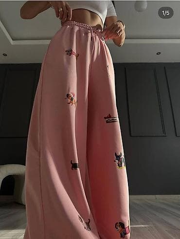 Trousers: Ženske široke trenerke sa printom pasa - Model: široke nogavice at lalafo.rs — 3 Trousers: Ženske široke trenerke sa printom pasa - Model: široke nogavice — 3