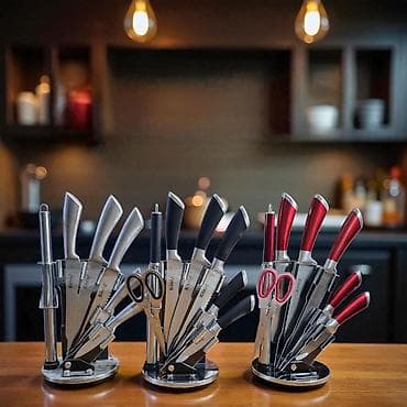 Komplet kuhinjskih noževa sa rotirajućim stalkom - Set sadrži na lalafo.rs Komplet kuhinjskih noževa sa rotirajućim stalkom - Set sadrži
