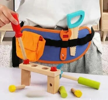 Dečije radionice i alati: Drveni alat za igru sa pojasom Savršen set za mališane koji žele da na lalafo.rs — 1 Dečije radionice i alati: Drveni alat za igru sa pojasom Savršen set za mališane koji žele da — 1