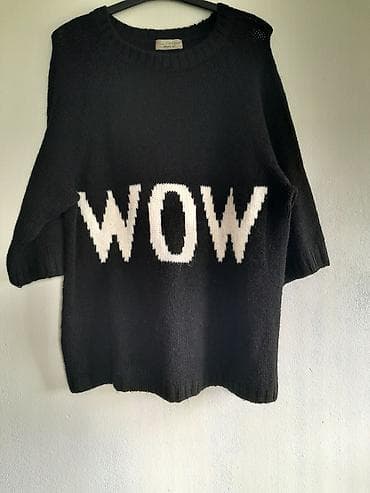 Crni pleteni džemper sa natpisom “WOW” - Boja: crna sa belim velikim na lalafo.rs — 2 Crni pleteni džemper sa natpisom “WOW” - Boja: crna sa belim velikim — 2