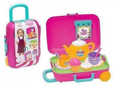 Dečiji set za čajanku u koferu na točkiće. - Šareni kofer sa na lalafo.rs Dečiji set za čajanku u koferu na točkiće. - Šareni kofer sa