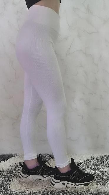 Leggings, Bike shorts: Ženske bele rebraste helanke – visok struk - Model: bešavne helanke at lalafo.rs — 6 Leggings, Bike shorts: Ženske bele rebraste helanke – visok struk - Model: bešavne helanke — 6