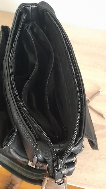 Nova torba preko ramena – crna, sa braon detaljima - Materijal: eko na lalafo.rs — 4 Nova torba preko ramena – crna, sa braon detaljima - Materijal: eko — 4