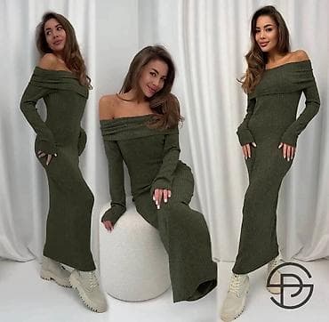 Ženska pletena haljina – maxi dužina, spuštena ramena - Model: uska na lalafo.rs Ženska pletena haljina – maxi dužina, spuštena ramena - Model: uska