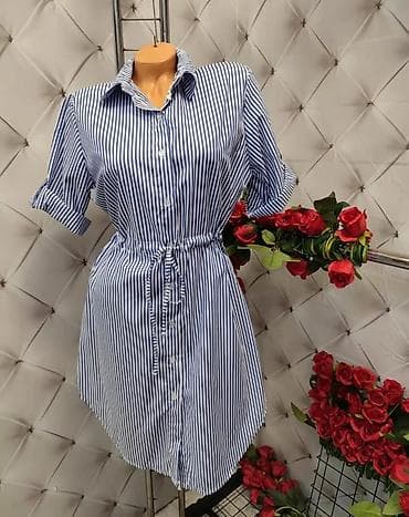 Košulja-haljina sa prugama - Model: košulja-haljina ravnog kroja sa na lalafo.rs Košulja-haljina sa prugama - Model: košulja-haljina ravnog kroja sa