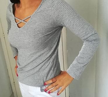 Ženska majica dugih rukava u sivoj boji. - Materijal: rebrasti žersej na lalafo.rs — 3 Ženska majica dugih rukava u sivoj boji. - Materijal: rebrasti žersej — 3