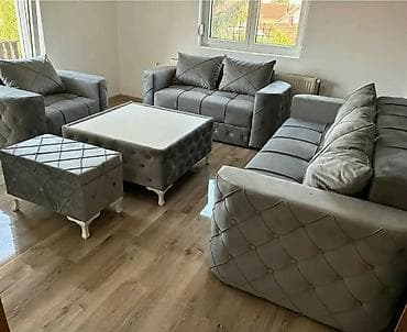 Stilski klub stolovi: Komplet tapaciranog klub nameštaja – sivi baršun - Sastav seta: dve na lalafo.rs — 4 Stilski klub stolovi: Komplet tapaciranog klub nameštaja – sivi baršun - Sastav seta: dve — 4